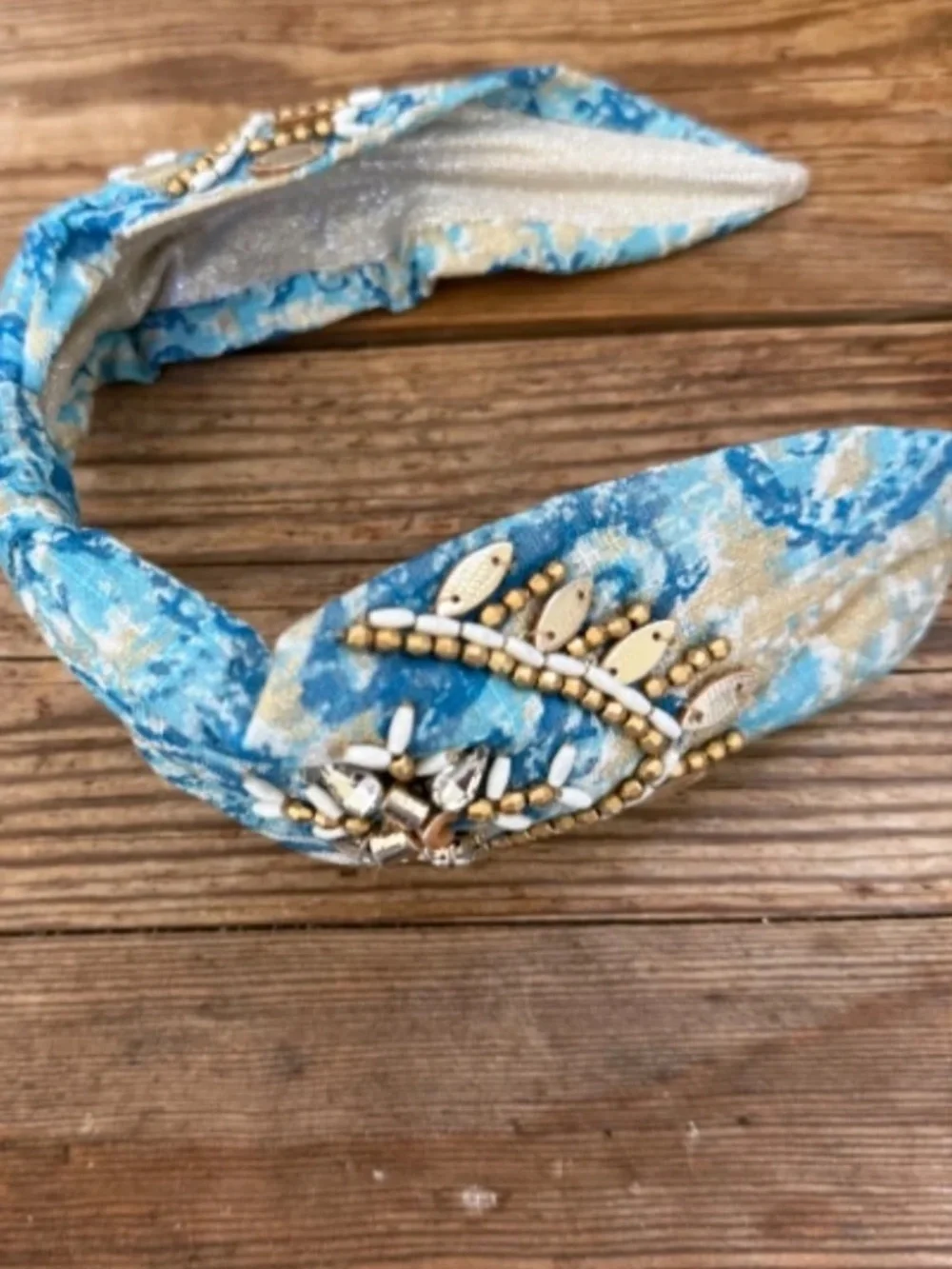 NWT  Anthropologie NamJosh Blue Gold Embellished  Beaded Headband